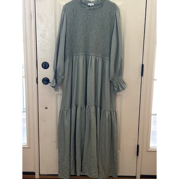 Ivy City Co. Leena Dress Sage Green Smocked Tiered Maxi Dress Size 4X Fairy Boho - Picture 3 of 8